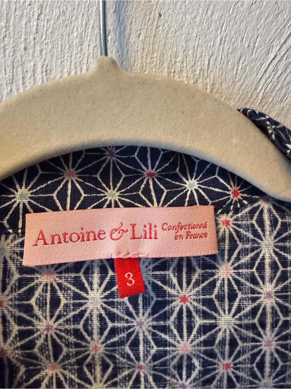 Antoine & Lili Paris 100% Cotton Wrap Blouse Navy Funky Geometric Print Size S - Picture 4 of 8